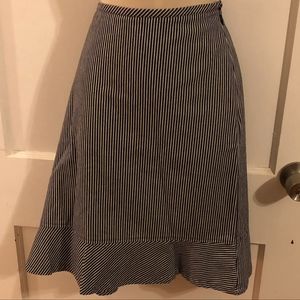 LOFT Striped A-line Denim Skirt with Ruffle Hem